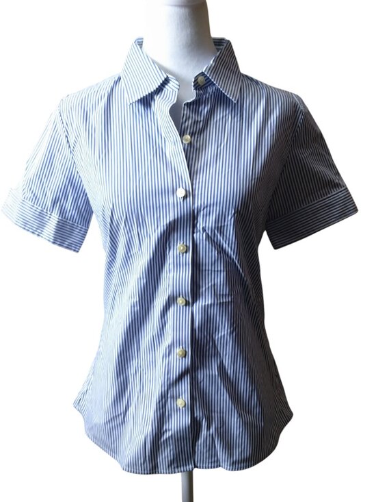 Banana Republic Factory Tops - Banana Republic Size 4 Non-Iron Blue White Striped Button Front Collared Blouse
